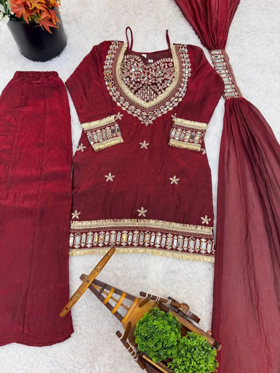 Mirror Work Fendy Silk Sharara Set with Dupatta