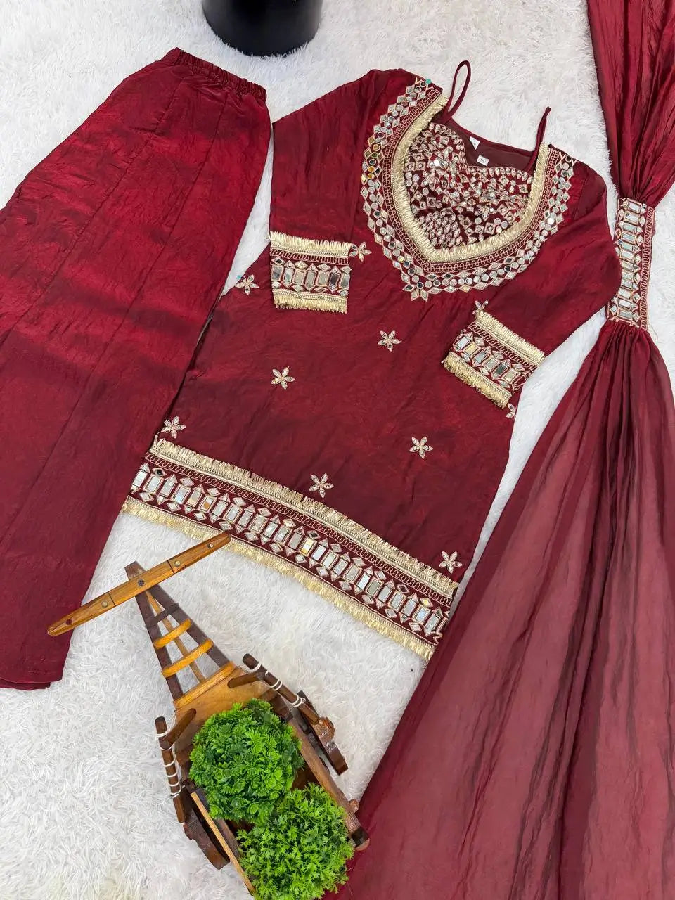 Mirror Work Fendy Silk Sharara Set with Dupatta
