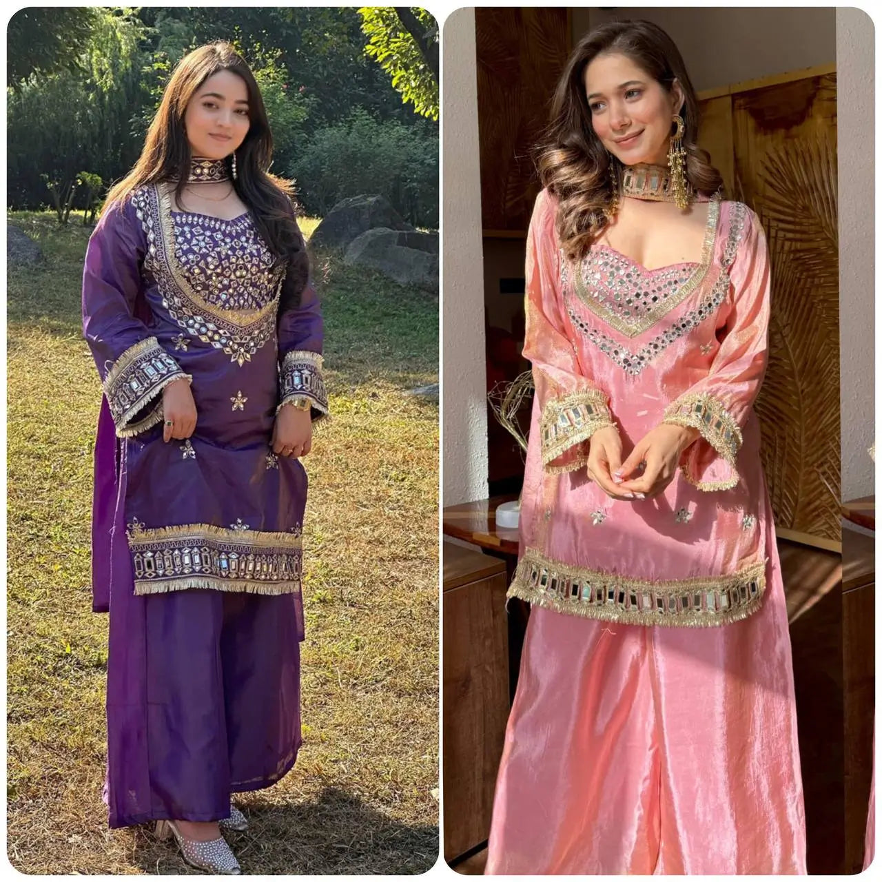 Mirror Work Fendy Silk Sharara Set with Dupatta