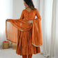 Mirror Work Mal Chanderi Ruffle Anarkali Set