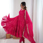 Mirror Work Mal Chanderi Ruffle Anarkali Set