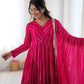 Mirror Work Mal Chanderi Ruffle Anarkali Set