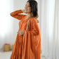 Mirror Work Mal Chanderi Ruffle Anarkali Set