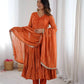 Mirror Work Mal Chanderi Ruffle Anarkali Set