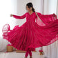 Mirror Work Mal Chanderi Ruffle Anarkali Set