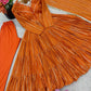 Mirror Work Mal Chanderi Ruffle Anarkali Set