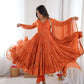Mirror Work Mal Chanderi Ruffle Anarkali Set