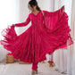 Mirror Work Mal Chanderi Ruffle Anarkali Set