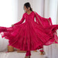 Mirror Work Mal Chanderi Ruffle Anarkali Set