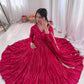 Mirror Work Mal Chanderi Ruffle Anarkali Set