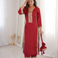 Mirror Work Natural Crepe Kurti Pant Set with Batwa for Festive Wear