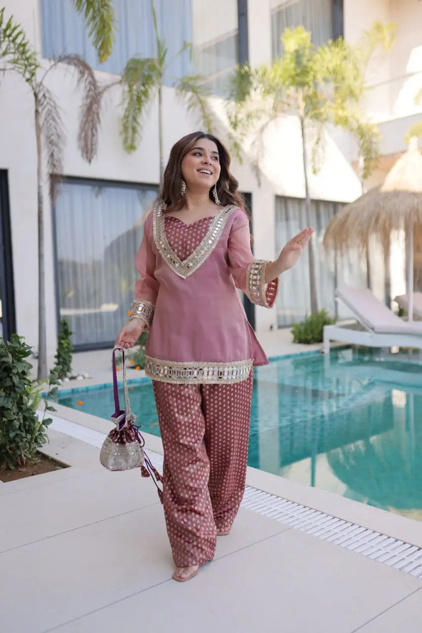 Mirror Work Salasa Kurta Pant Set with Batwa