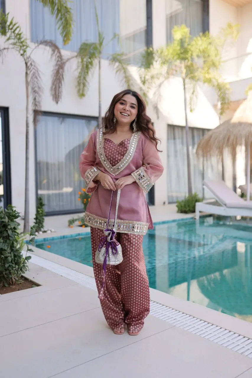 Mirror Work Salasa Kurta Pant Set with Batwa