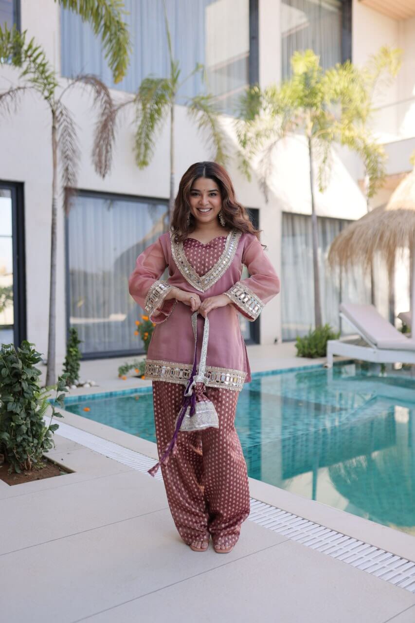 Mirror Work Salasa Kurta Pant Set with Batwa