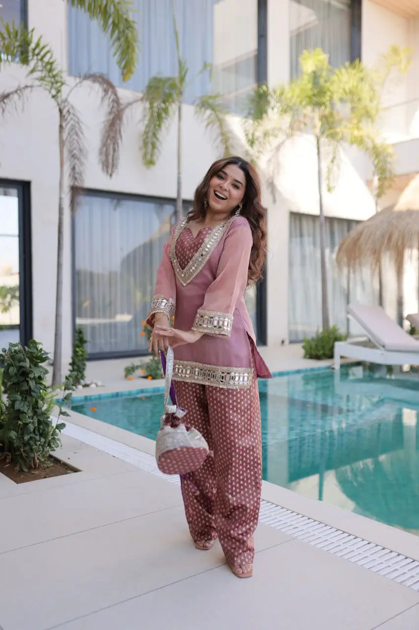Mirror Work Salasa Kurta Pant Set with Batwa