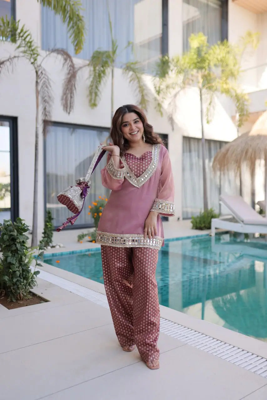 Mirror Work Salasa Kurta Pant Set with Batwa