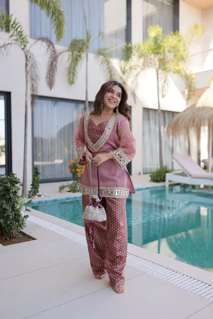 Mirror Work Salasa Kurta Pant Set with Batwa