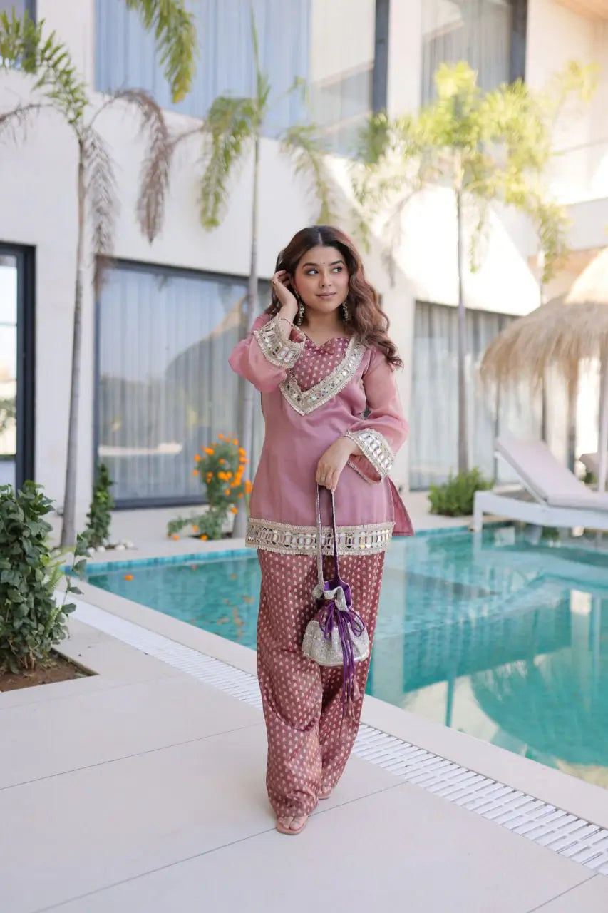Mirror Work Salasa Kurta Pant Set with Batwa