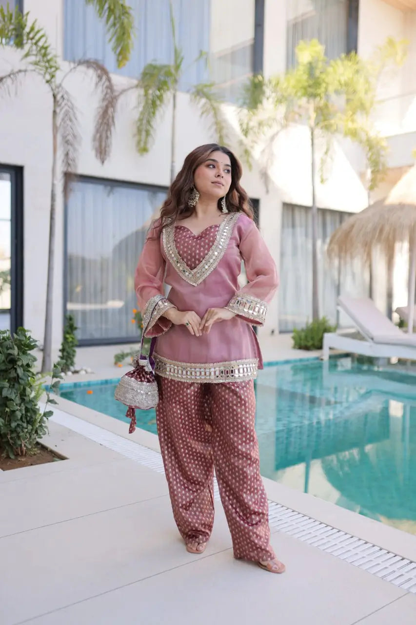 Mirror Work Salasa Kurta Pant Set with Batwa