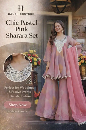 Mirror Work Silk Gown Palazzo Set with Dupatta