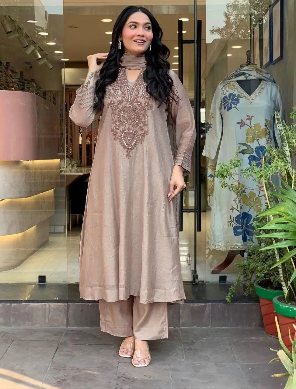 Mocha Paisley Anarkali Set