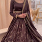 Mocha Royale Chinon Silk Thread and Sequin Lehenga Set