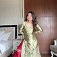 Moss Satin Embroidered Sharara Suit Set for Festive and Wedding Wear