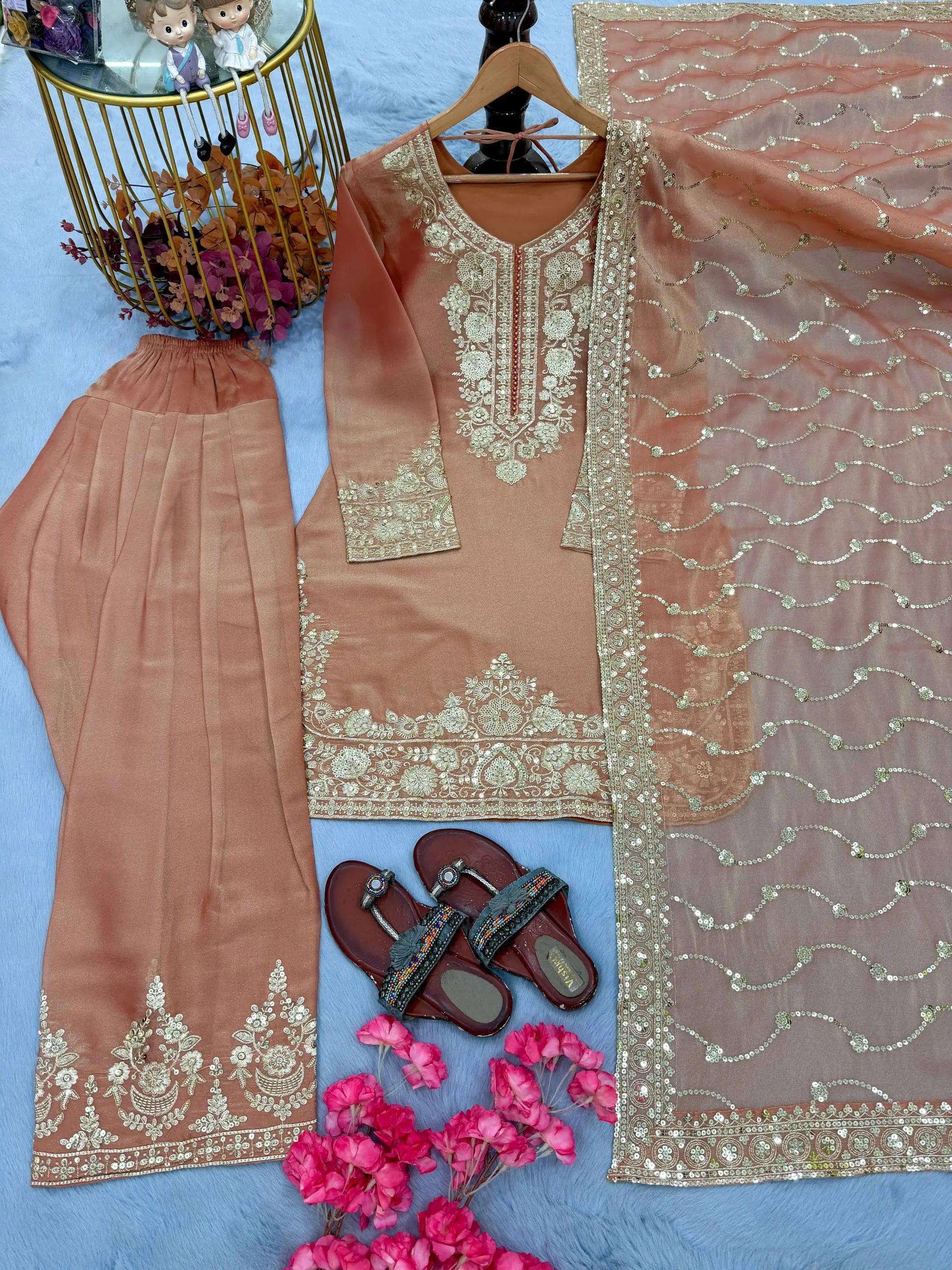 Moss Silk Kurta Farshi Palazzo Set