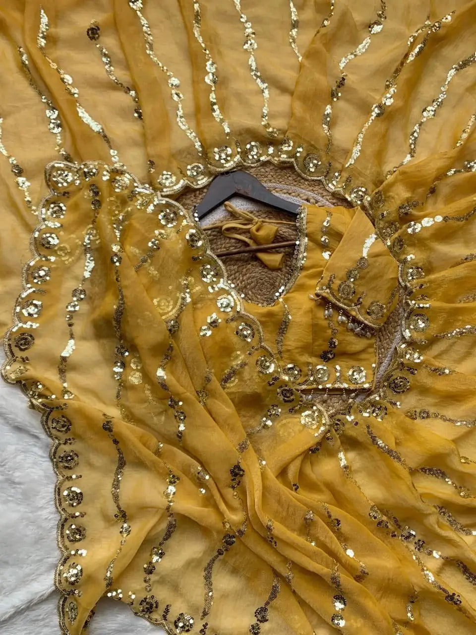 Moss Silk Leheriya Sequin Saree with Blouse