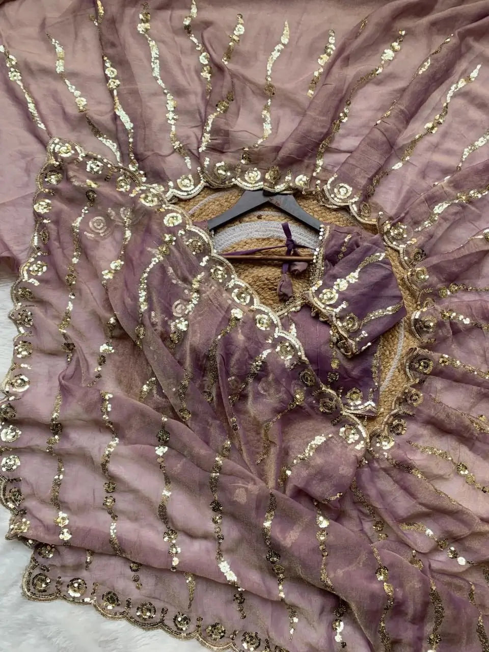 Moss Silk Leheriya Sequin Saree with Blouse