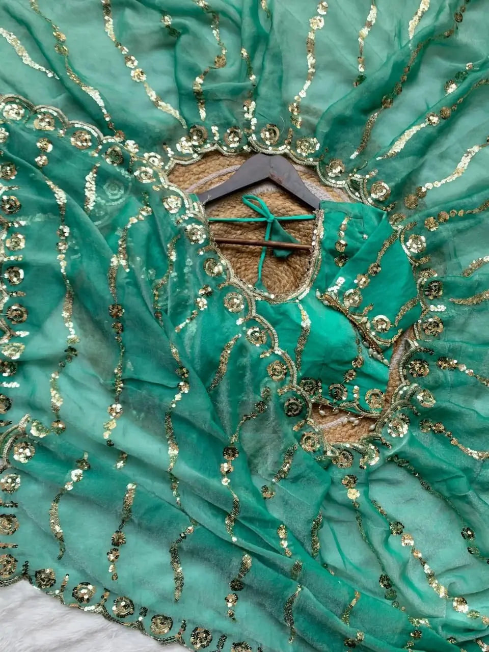 Moss Silk Leheriya Sequin Saree with Blouse