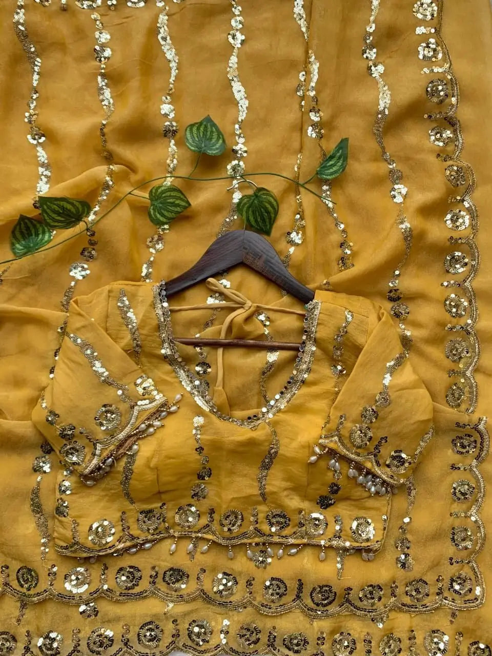 Moss Silk Leheriya Sequin Saree with Blouse