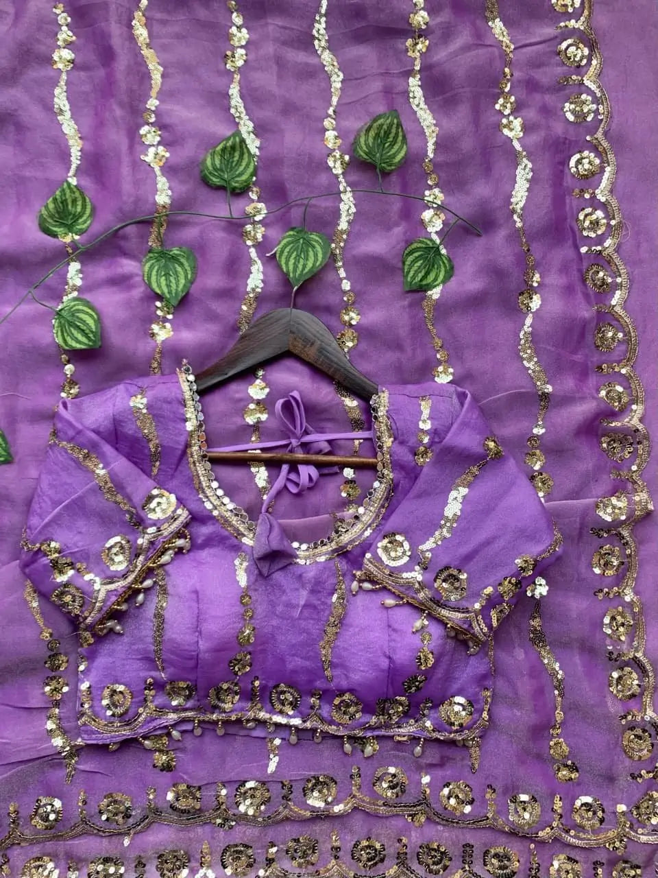 Moss Silk Leheriya Sequin Saree with Blouse