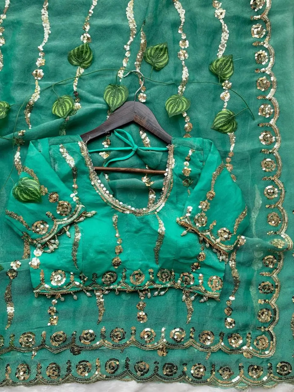 Moss Silk Leheriya Sequin Saree with Blouse