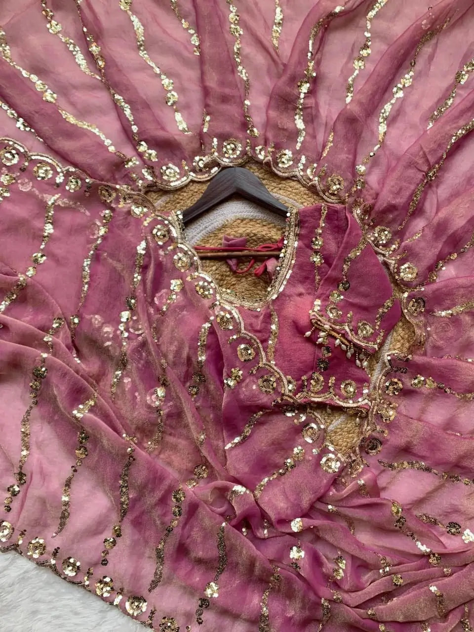 Moss Silk Leheriya Sequin Saree with Blouse