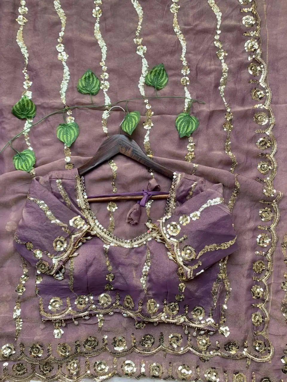Moss Silk Leheriya Sequin Saree with Blouse