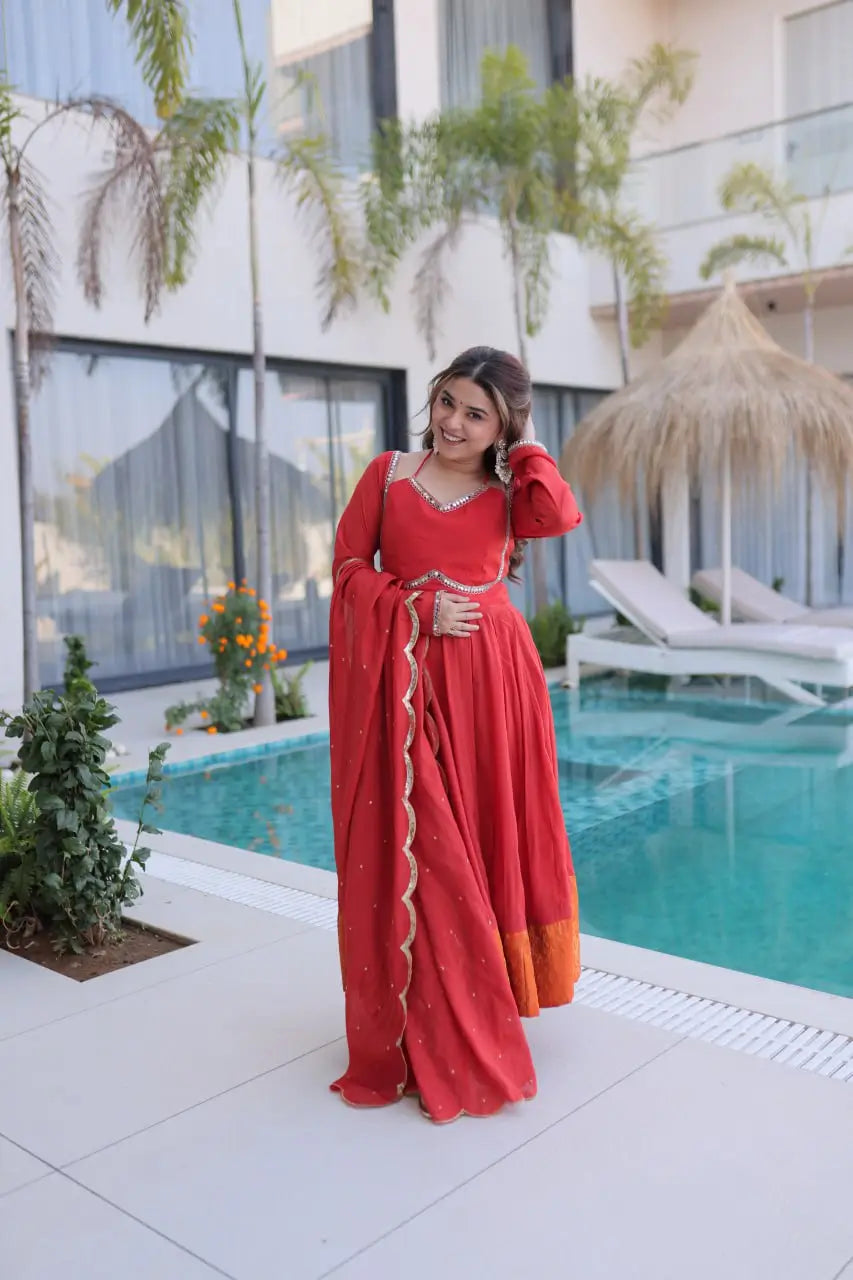 Mul Chanderi Anarkali Kurti Set with Dupatta for Festive and Wedding Wear