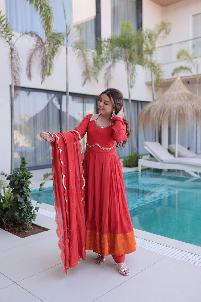 Mul Chanderi Anarkali Kurti Set with Dupatta for Festive and Wedding Wear