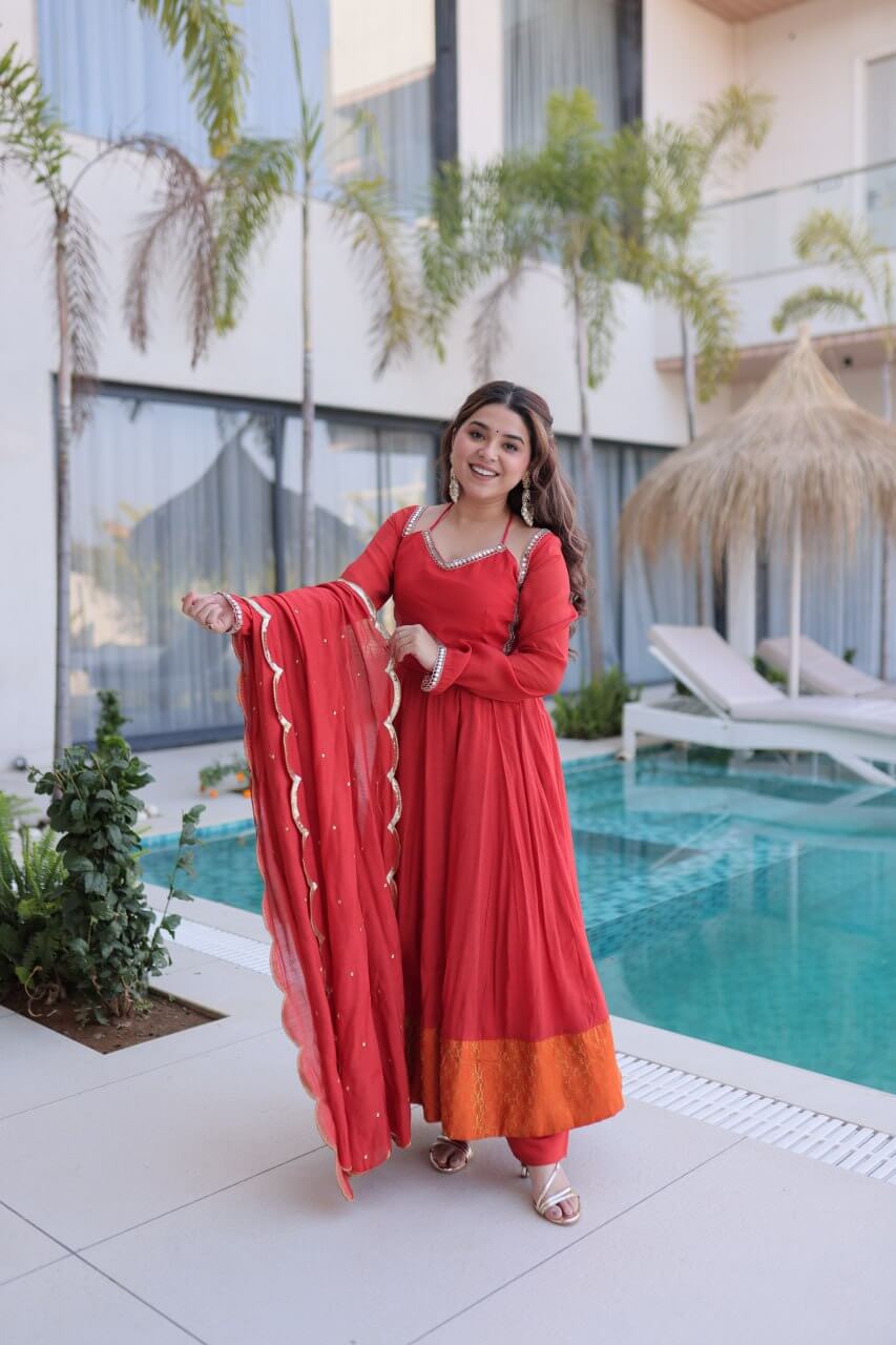 Mul Chanderi Anarkali Kurti Set with Dupatta for Festive and Wedding Wear