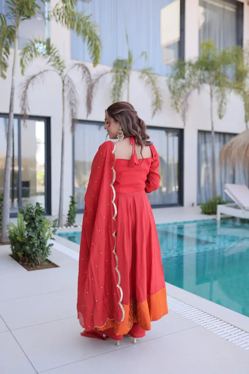 Mul Chanderi Anarkali Kurti Set with Dupatta for Festive and Wedding Wear