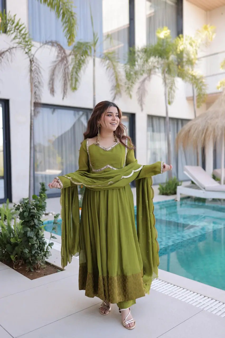 Mul Chanderi Anarkali Kurti Set with Dupatta for Festive and Wedding Wear