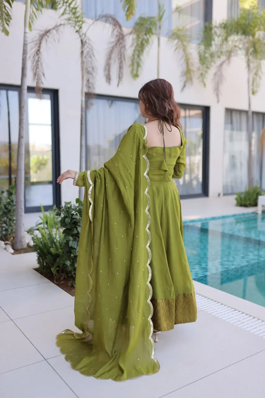 Mul Chanderi Anarkali Kurti Set with Dupatta for Festive and Wedding Wear