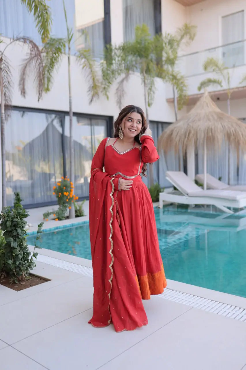 Mul Chanderi Anarkali Kurti Set with Dupatta for Festive and Wedding Wear