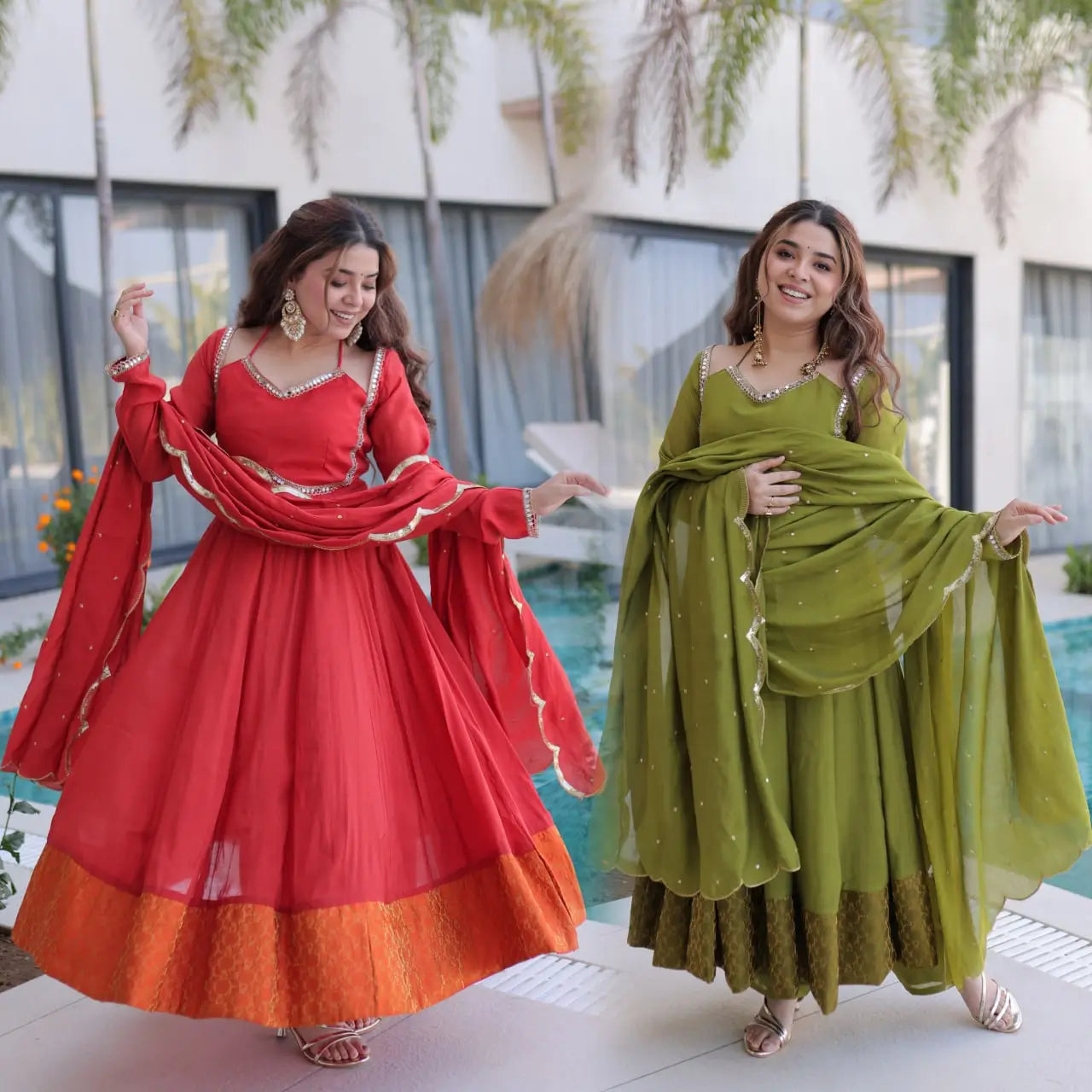 Mul Chanderi Anarkali Kurti Set with Dupatta for Festive and Wedding Wear