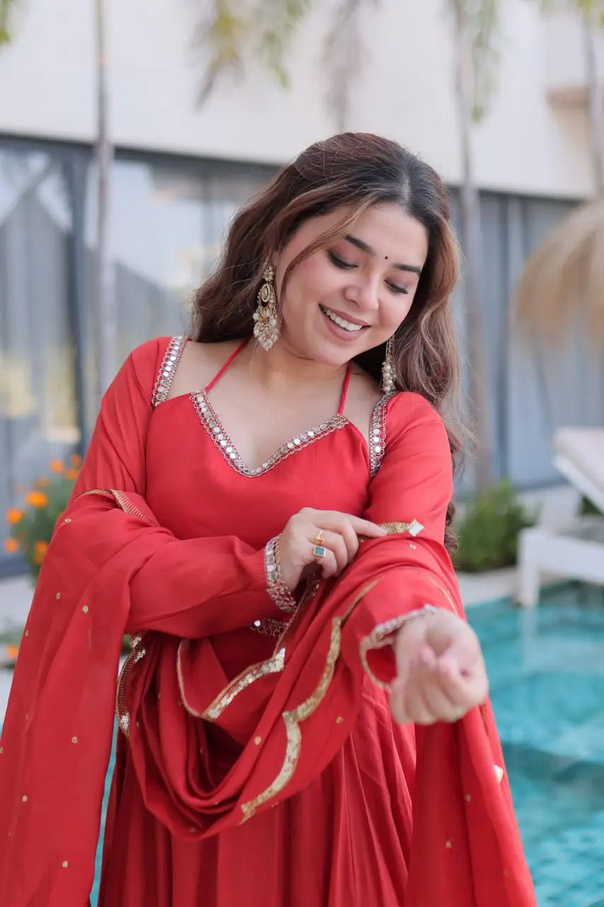 Mul Chanderi Anarkali Kurti Set with Dupatta for Festive and Wedding Wear