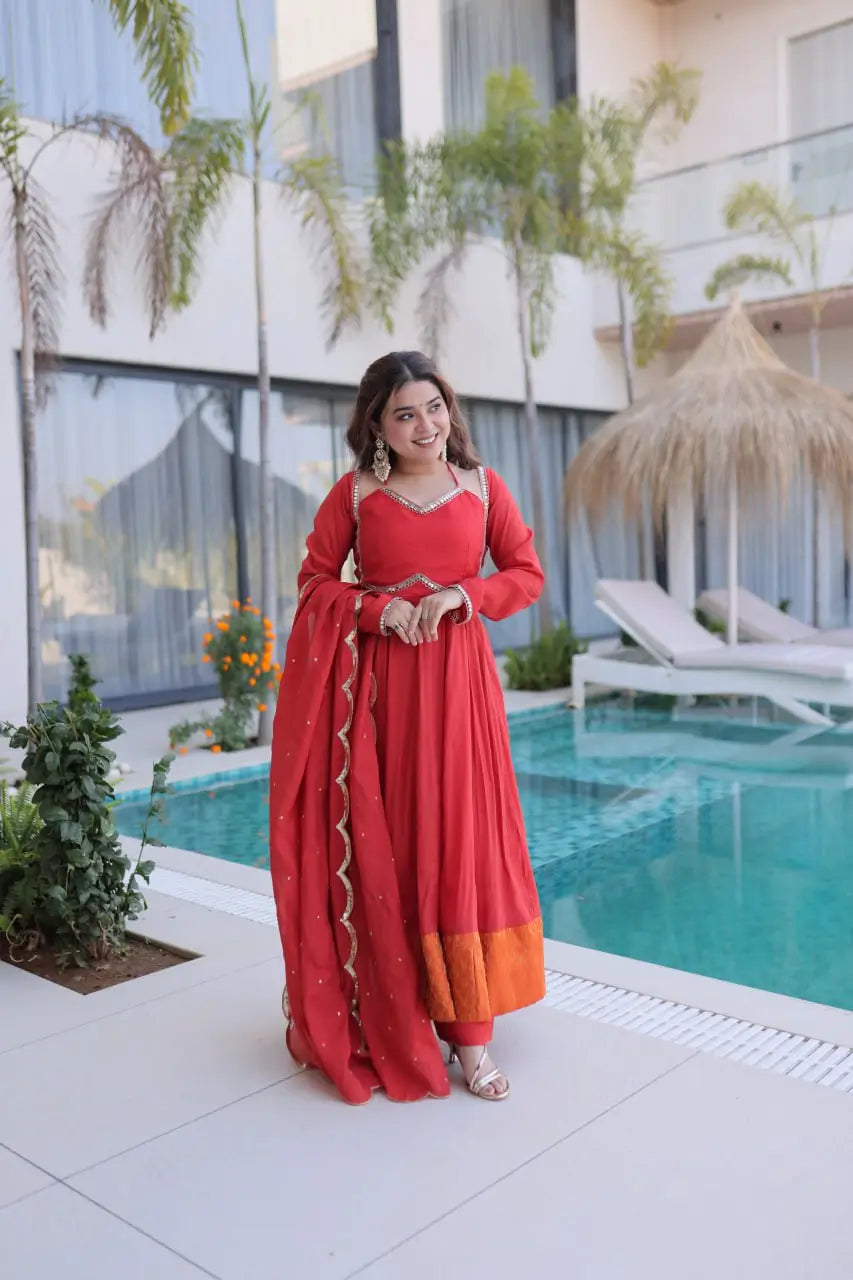 Mul Chanderi Anarkali Kurti Set with Dupatta for Festive and Wedding Wear