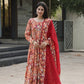 Multi-Color Muslin Embroidered Anarkali Suit with Dupatta