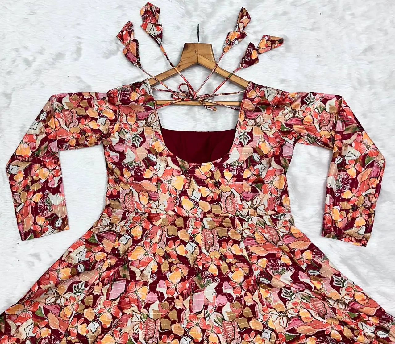 Multi-Color Muslin Embroidered Anarkali Suit with Dupatta