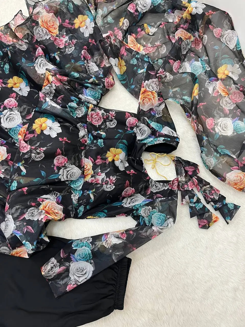 Multicolor Organza Taby Silk Digital Print Anarkali Set with Dupatta