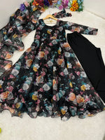 Multicolor Organza Taby Silk Digital Print Anarkali Set with Dupatta